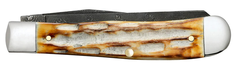 Case Deep Canyon Jigged Burnt Natural Bone Trapper Raindrop Damascus