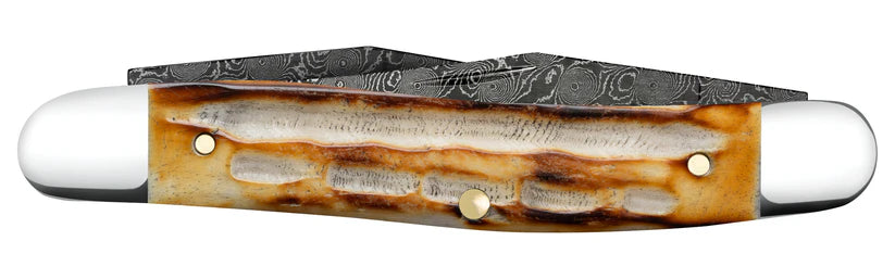 Case Deep Canyon Jigged Burnt Natural Bone Muskrat Raindrop Damascus