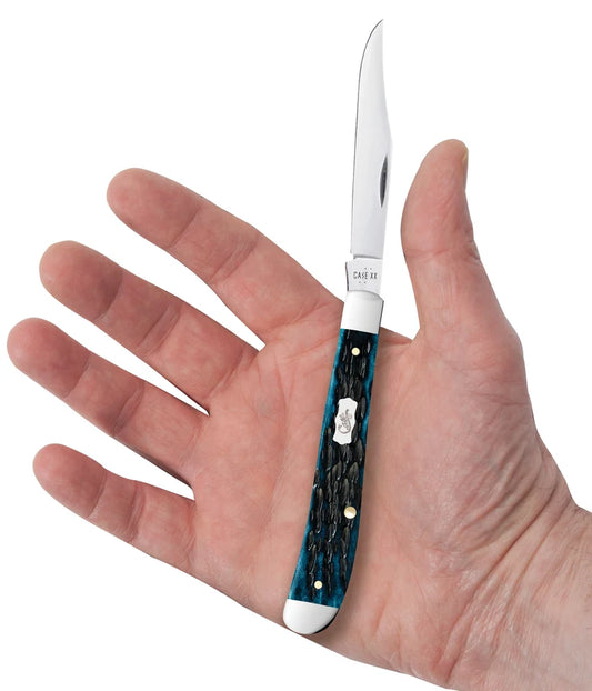 Case Slimline Trapper Pocket Worn® Peach Seed Jigged Mediterranean Blue Bone