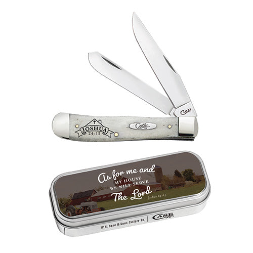 Smooth Natural Bone Joshua 24:15 Trapper Gift Set Pocket Knife