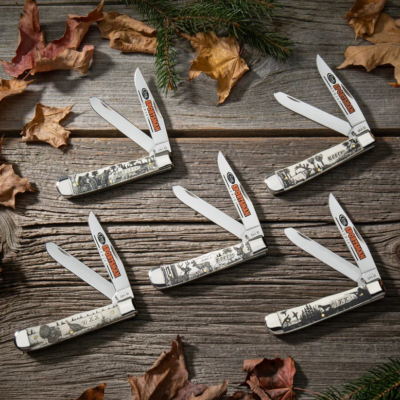 Case Sportsman Series Bear Embellished Smooth Natural Bone Trapper 81223 Pocket Knife