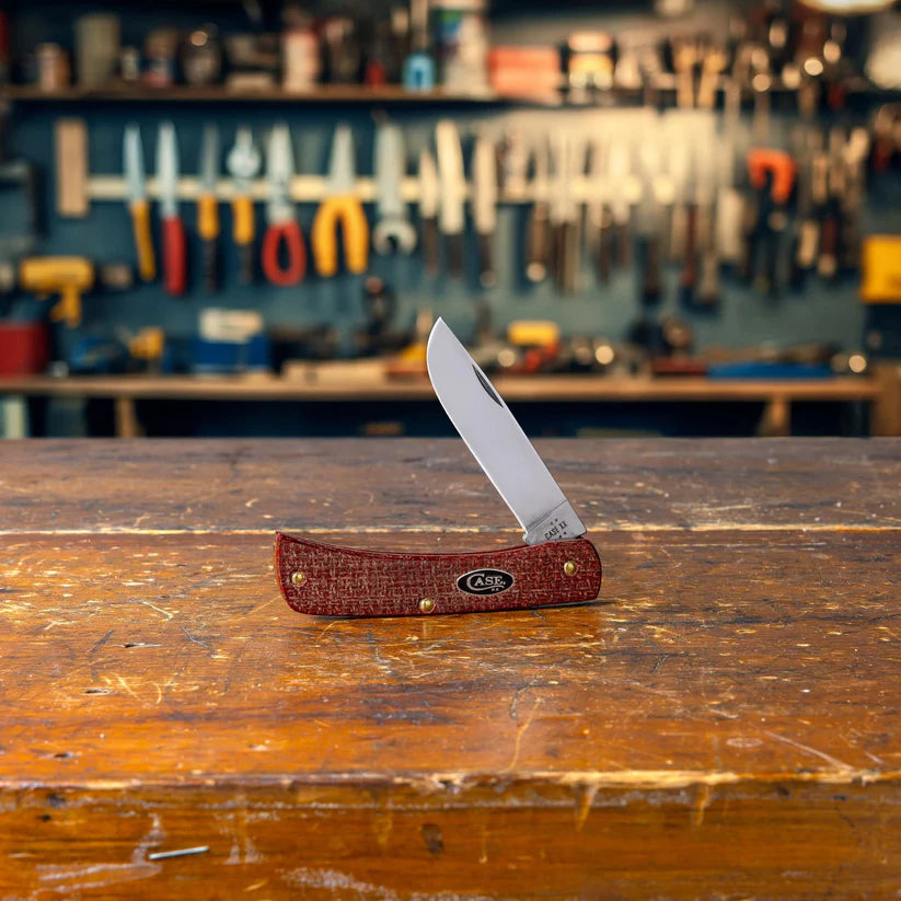 Case Smooth Dark Red Burlap Micarta® CS Sod Buster® Jr