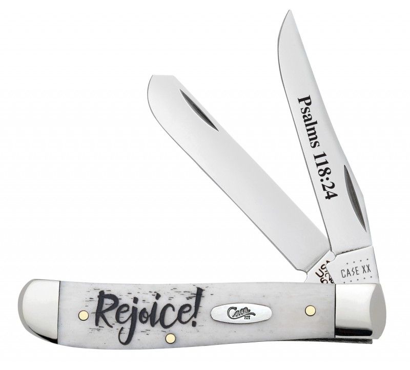 Case Psalms 118:24 Rejoice Natural Bone Mini Trapper Stainless Pocket Knife 60865