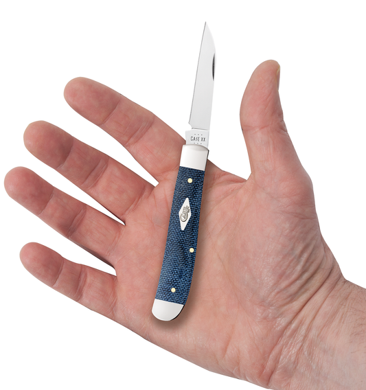 Case Knives Mini Trapper Blue Denim Canvas Laminate Stainless Pocket Knife