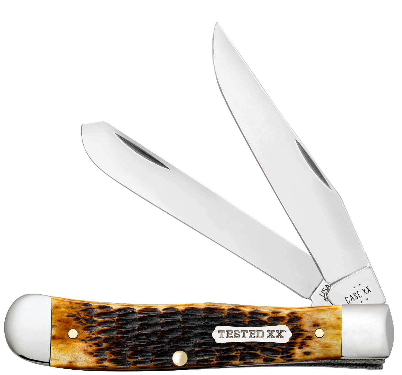 Case Trapper Jig Burnt Amber Bone 51390 Carbon Steel Pocket Knife