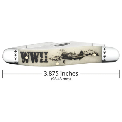 Case War Series WWII Embellished Smooth Natural Bone Muskrat 58490 Pocket Knife