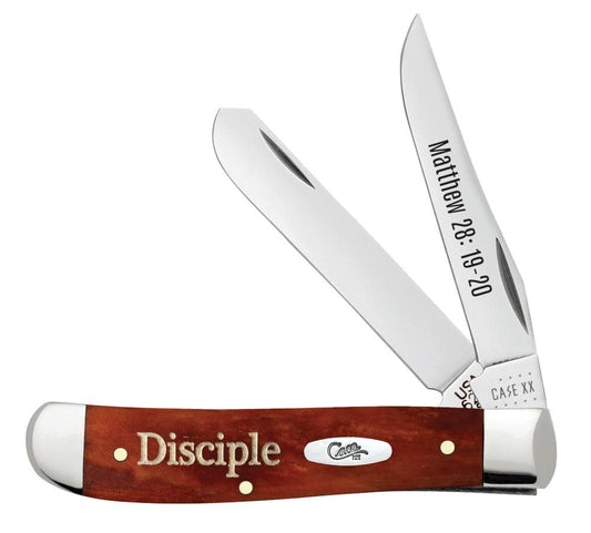 Case Knives Religious Sayings Matthew 28: 19-20 Embellished Smooth Chestnut Bone Mini Trapper