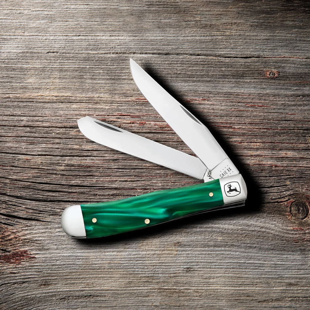 Case John Deere Smooth Green Pearl Kirinite® Trapper 15772 Pocket Knife