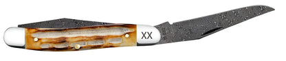 Case Deep Canyon Jigged Burnt Natural Bone Muskrat Raindrop Damascus