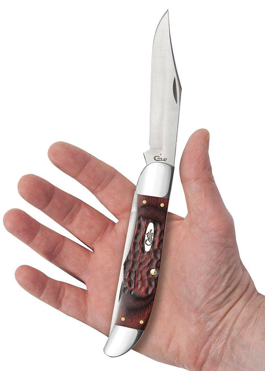 Case Jigged Dymalux® Rosewood Folding Hunter with Leather Sheath