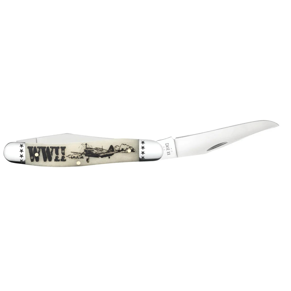 Case War Series WWII Embellished Smooth Natural Bone Muskrat 58490 Pocket Knife
