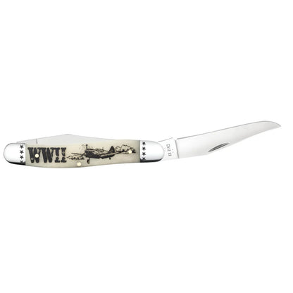 Case War Series WWII Embellished Smooth Natural Bone Muskrat 58490 Pocket Knife