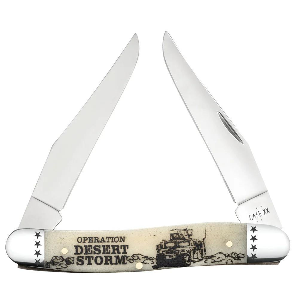 Case War Series Desert Storm Smooth Natural Bone Muskrat 58493 Pocket Knife