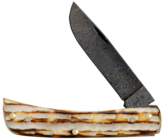 Case Deep Canyon Jigged Burnt Natural Bone Sod Buster® Jr Raindrop Damascus