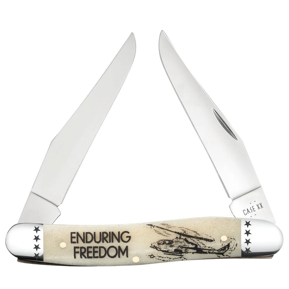 Case War Series Enduring Freedom Smooth Natural Bone Muskrat 58495 Pocket Knife