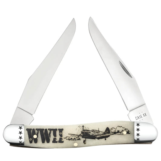 Case War Series WWII Embellished Smooth Natural Bone Muskrat 58490 Pocket Knife