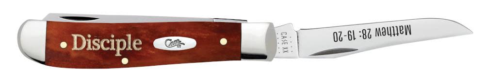 Case Knives Religious Sayings Matthew 28: 19-20 Embellished Smooth Chestnut Bone Mini Trapper