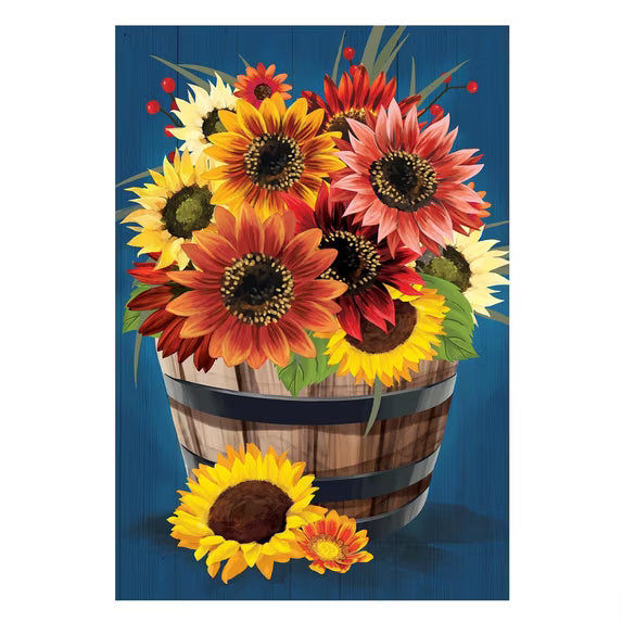 Evergreen Barrel Of Blooms & Pumpkins