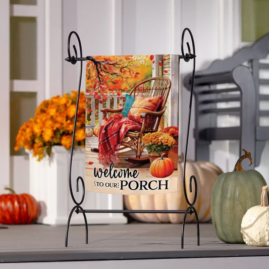 Evergreen Welcome to Our Porch Suede Garden Flag