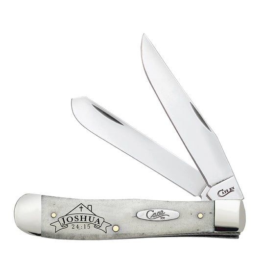 Smooth Natural Bone Joshua 24:15 Trapper Gift Set Pocket Knife