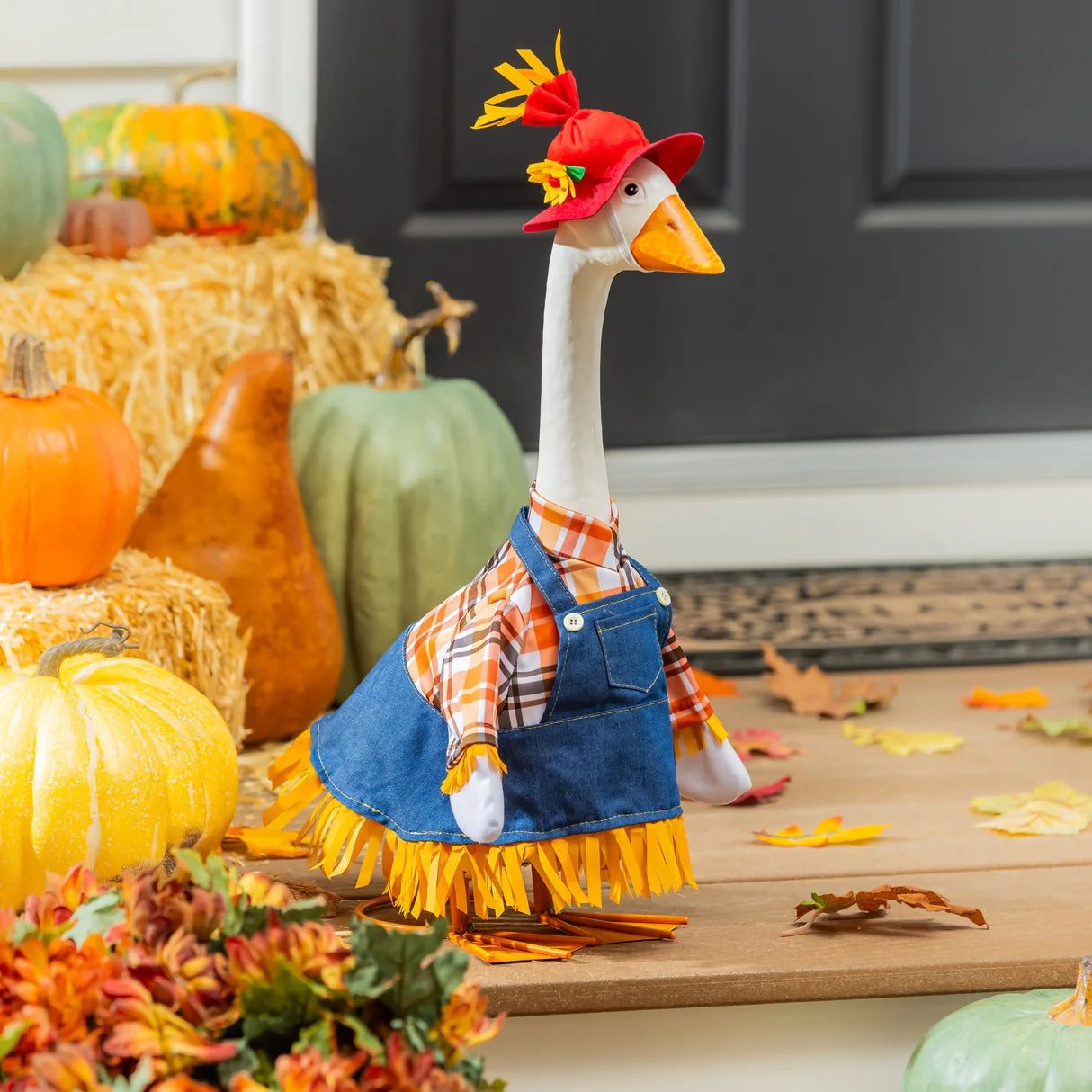 Evergreen Giddy the Goose Outfit, Scarecrow, Porch Goose