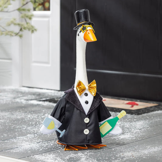 Evergreen Giddy the Goose Outfit, Happy New Year, Porch Goose