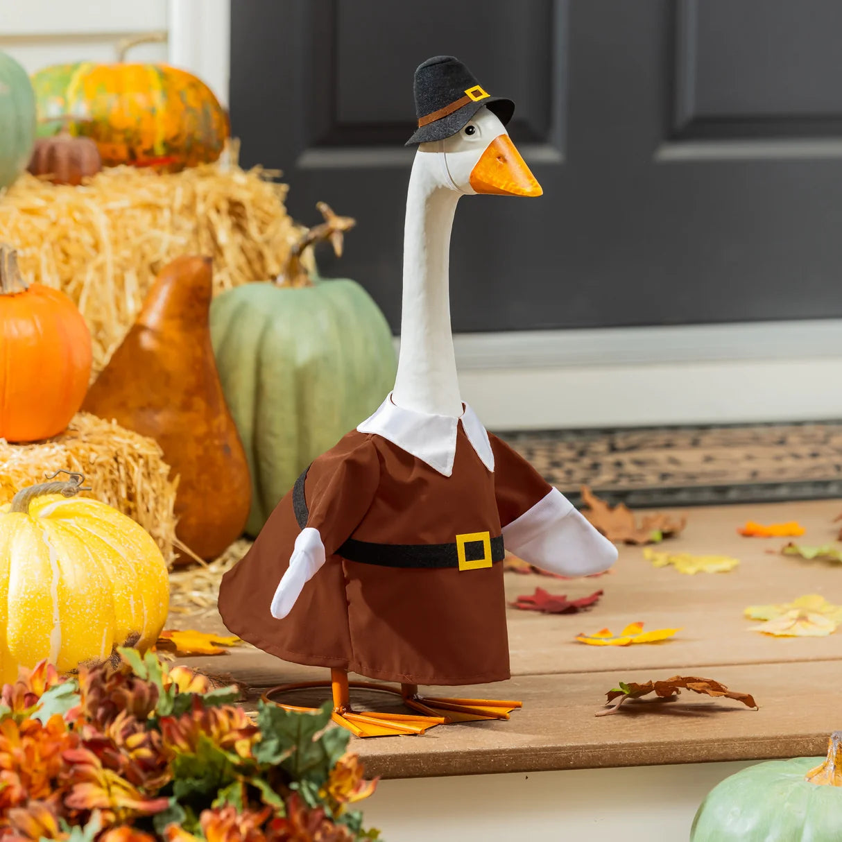 Evergreen Giddy the Goose Outfit, Harvest Pilgrim Couple, Porch Goose