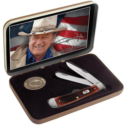 Case John Wayne Gift Set Barnboard Jig Dark Red Bone Trapper