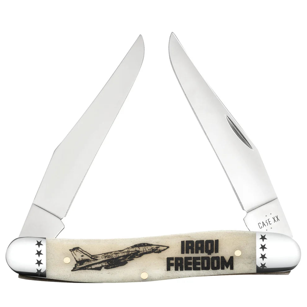 Case War Series Iraqi Freedom Smooth Natural Bone Muskrat 58494 Pocket Knife