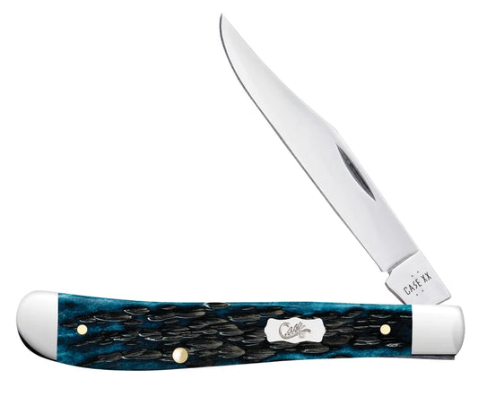 Case Slimline Trapper Pocket Worn® Peach Seed Jigged Mediterranean Blue Bone