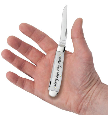 Case Knives Religious Sayings Worry Less, Pray More Embellished Smooth Natural Bone Mini Trapper