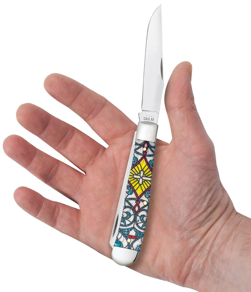 Case Stained Glass Cross Natural Bone Color Wash Trapper