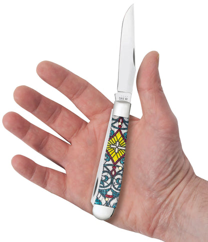 Case Stained Glass Cross Natural Bone Color Wash Trapper