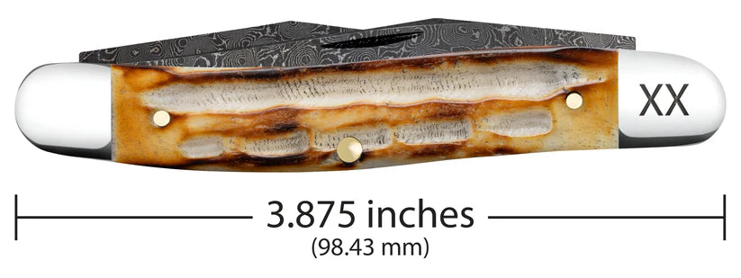 Case Deep Canyon Jigged Burnt Natural Bone Muskrat Raindrop Damascus