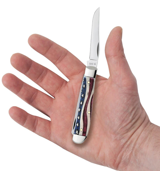 Case Star Spangled Series Embellished Smooth Natural Bone Mini Trapper 64135 Pocket Knife