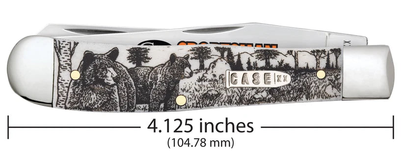Case Sportsman Series Bear Embellished Smooth Natural Bone Trapper 81223 Pocket Knife