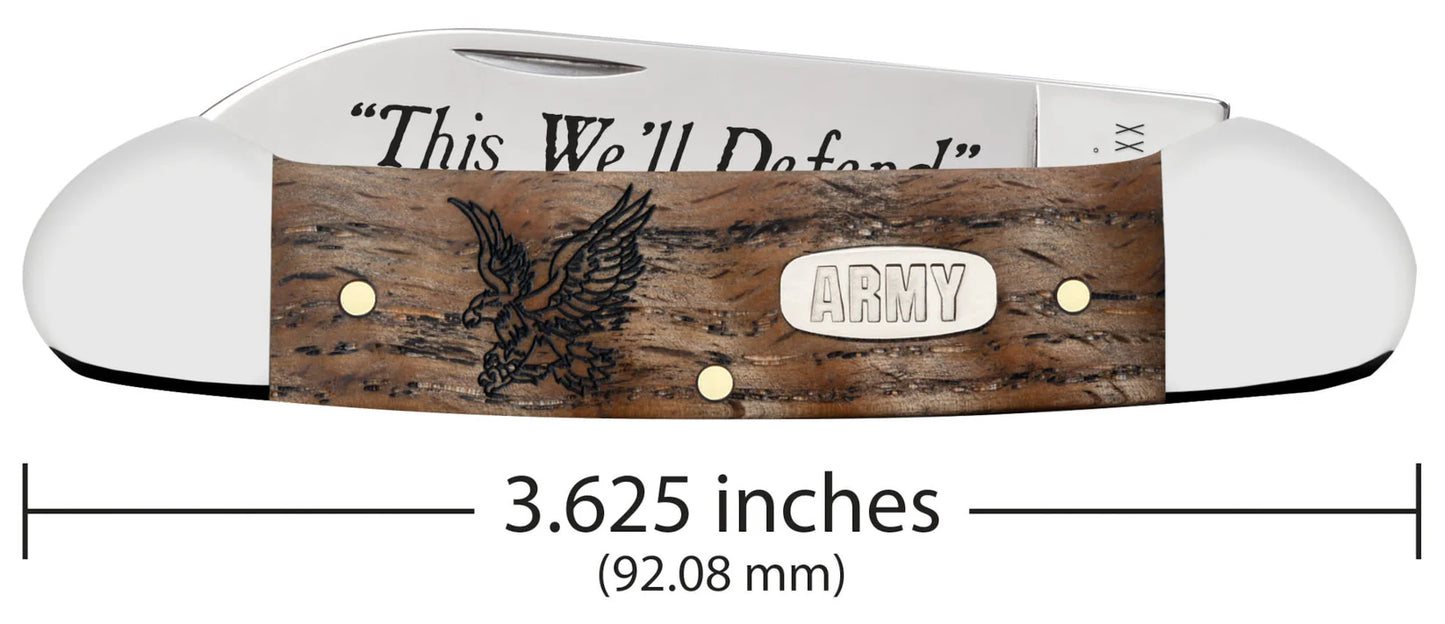 Case U.S. Army Embellished Smooth Natural Curly Oak Canoe