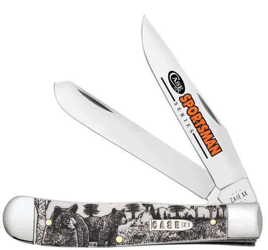Case Sportsman Series Bear Embellished Smooth Natural Bone Trapper 81223 Pocket Knife