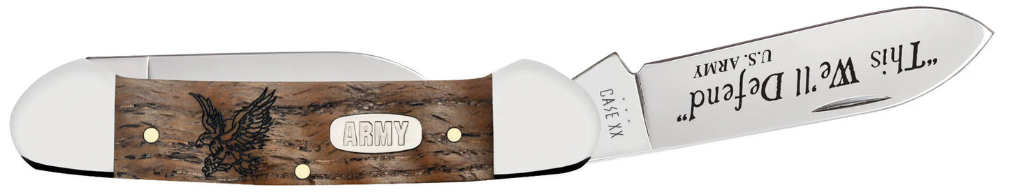 Case U.S. Army Embellished Smooth Natural Curly Oak Canoe