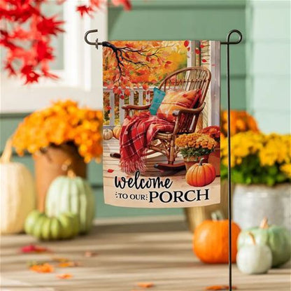 Evergreen Welcome to Our Porch Suede Garden Flag
