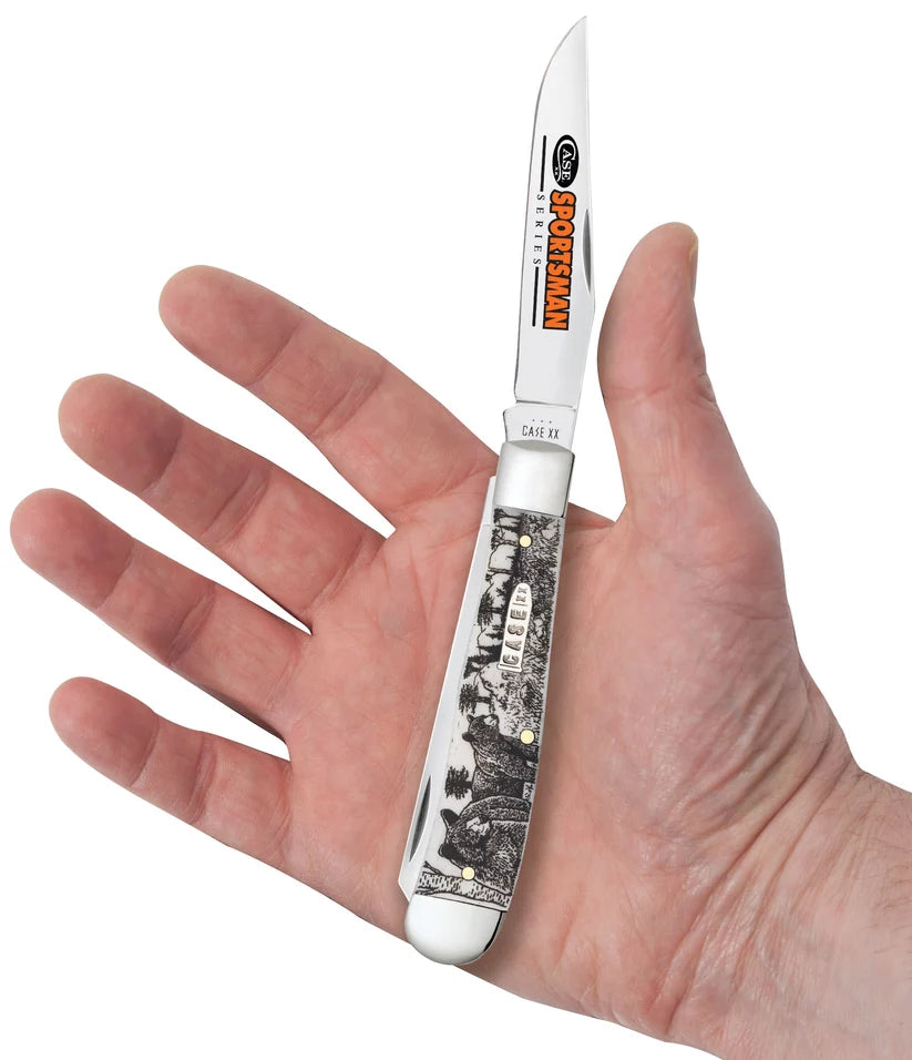 Case Sportsman Series Bear Embellished Smooth Natural Bone Trapper 81223 Pocket Knife