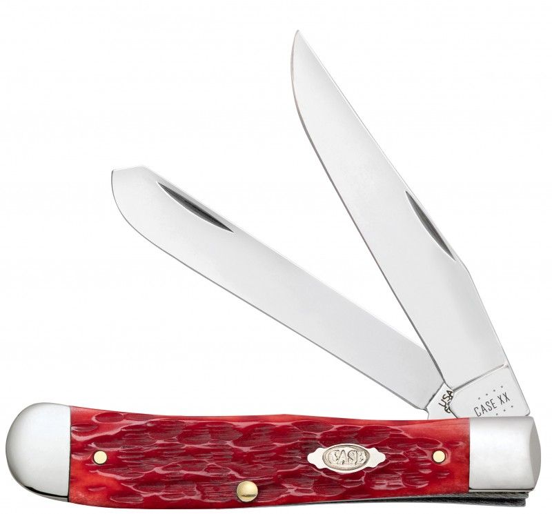 Case Peach Seed Jigged Dark Red Bone Trapper Knife Carbon Steel Pocket Clip 31957