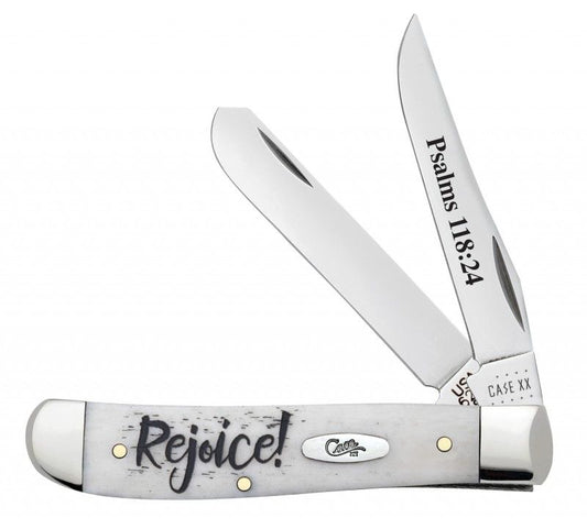 Case Psalms 118:24 Rejoice Natural Bone Mini Trapper Stainless Pocket Knife 60865