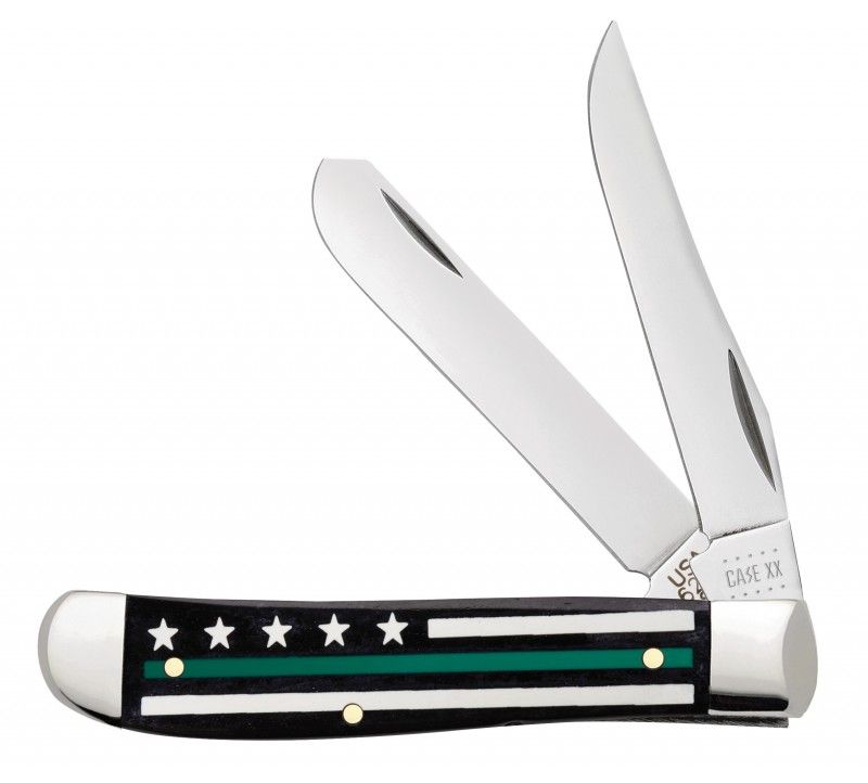 Case Knives Black Color Wash Natural Bone Green Line Stripes of Service Mini Trapper Pocket Knife