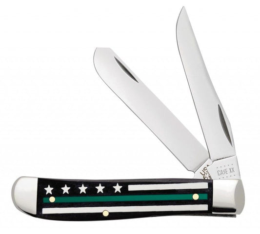 Case Knives Black Color Wash Natural Bone Green Line Stripes of Service Mini Trapper Pocket Knife