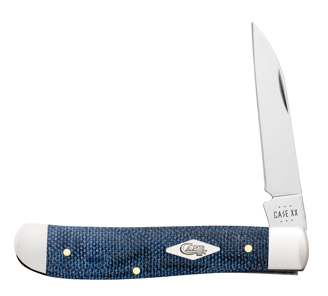 Case Knives Mini Trapper Blue Denim Canvas Laminate Stainless Pocket Knife
