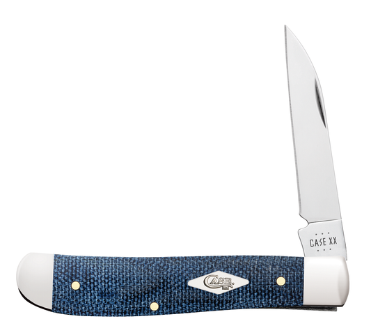 Case Knives Mini Trapper Blue Denim Canvas Laminate Stainless Pocket Knife