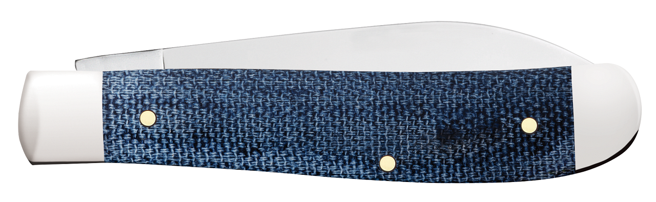 Case Knives Mini Trapper Blue Denim Canvas Laminate Stainless Pocket Knife