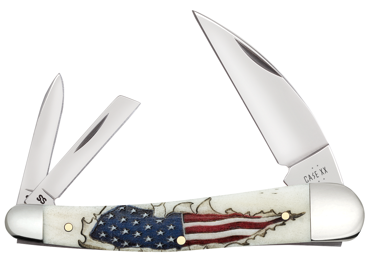 Case Seahorse Whittler Shot Show U.S. Flag Red, White & Blue Color-washed Natural Bone