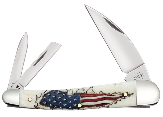 Case Seahorse Whittler Shot Show U.S. Flag Red, White & Blue Color-washed Natural Bone